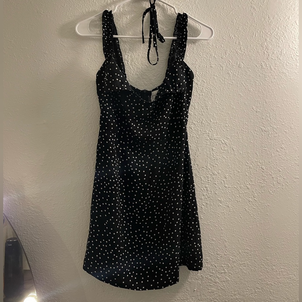 Polka Dot ⚫️⚪️ Black White Mini Dress Flirty Strap Shoulders